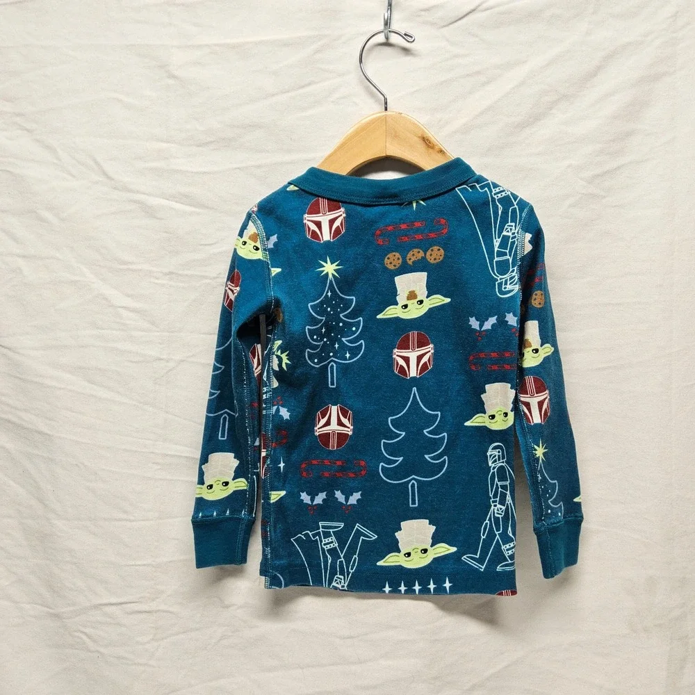 Hanna Andersson Star Wars Pajama Top Kids 3T Teal Blue Mandalorian Grogu Holiday